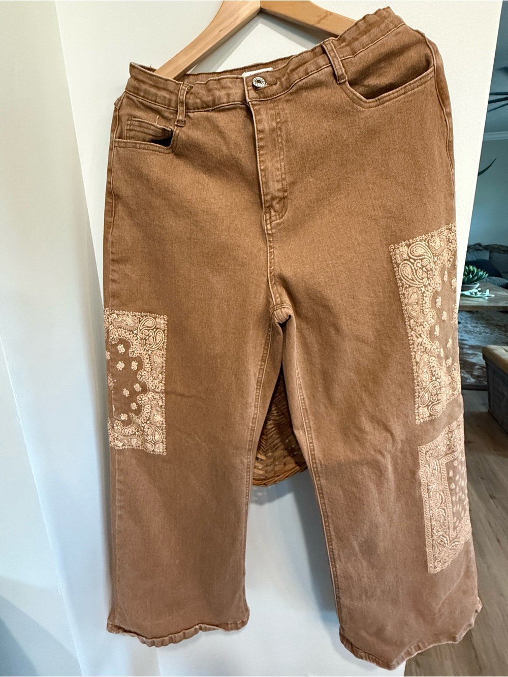 Brown Bandana Patch Wide Leg Jeans